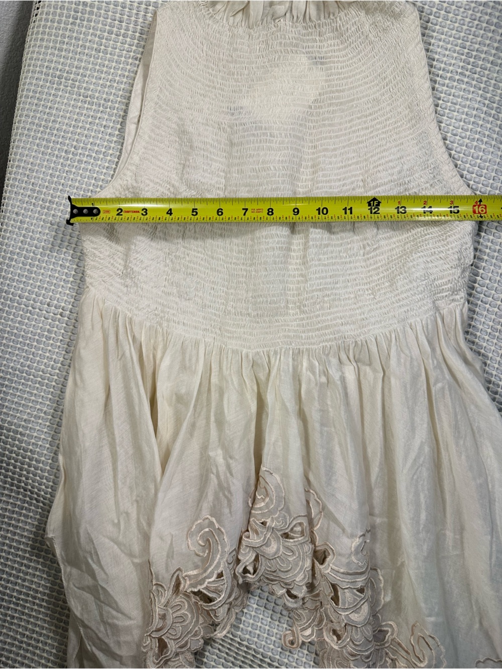 Chandrima Ivory Smocked Cutwork Top Handkerchief Hem Medium NEW NWT - Picture 5 of 8